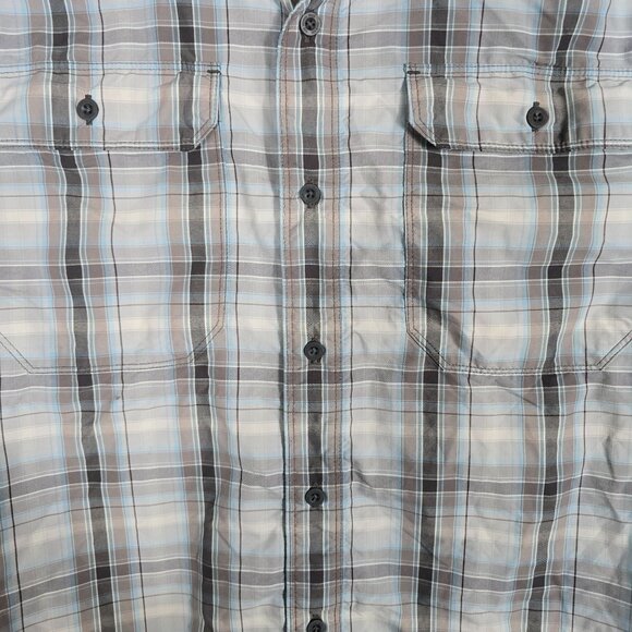 The North Face Short Sleeve Shirt Button Up Shirt Size Large Gray Blue Plaid - Picture 4 of 6